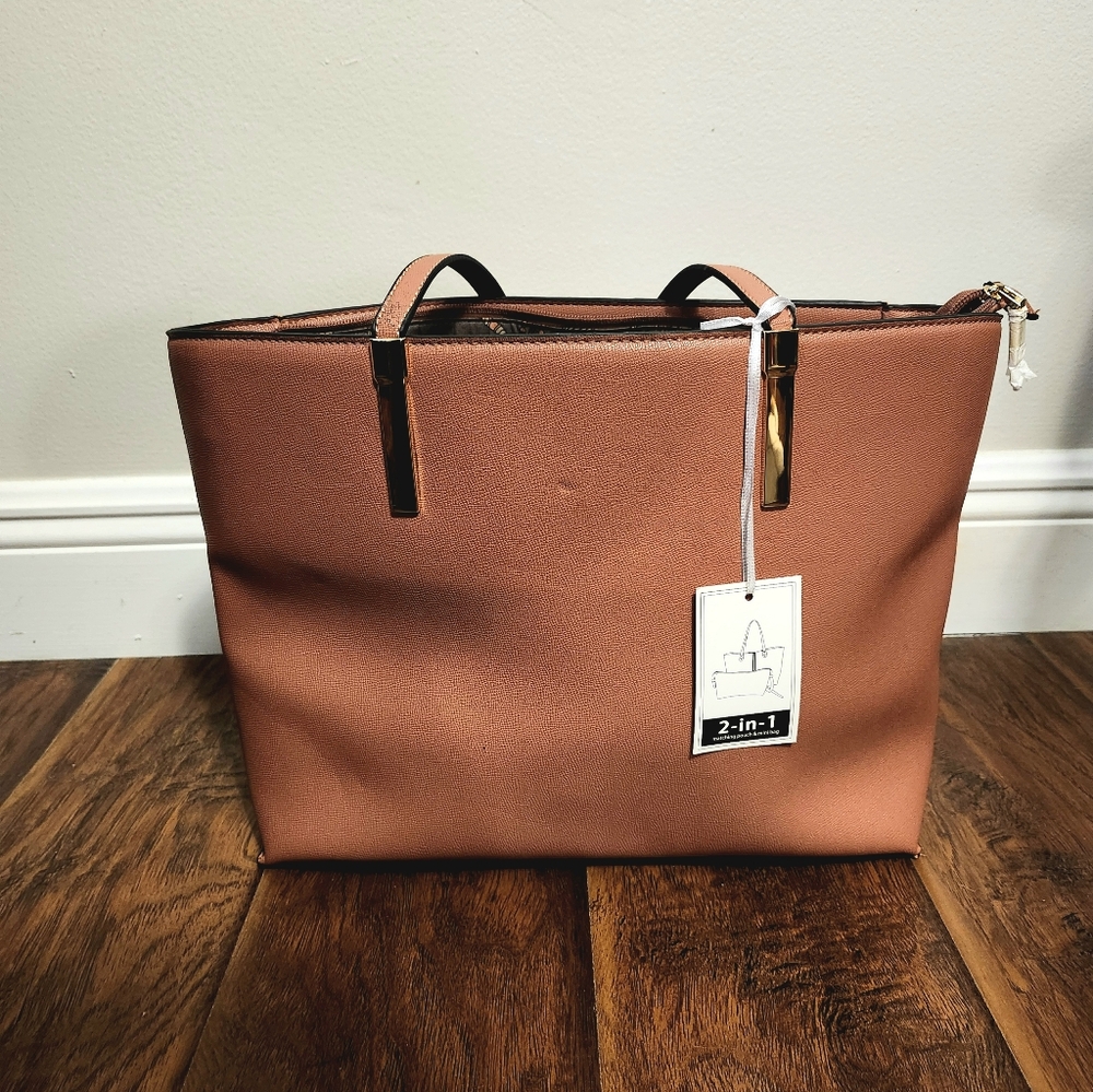 Cognac Vegan Leather Tote Bag